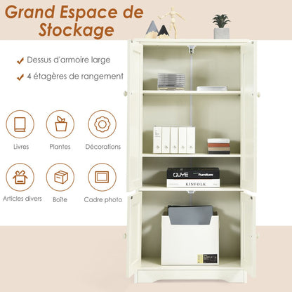 Armoire De Chambre Avec 2 Porte De Style Vintage Avec 2 Etagères Réglables À 5 Positions En MDF Blanc/Noir