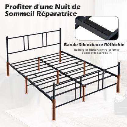 Lit Double Pour Adulte - Cadre De Lit En Métal - 160 X 200 CM - 9 Pieds De Support - Pas De Sommier Nécessaire - Sans Bruit