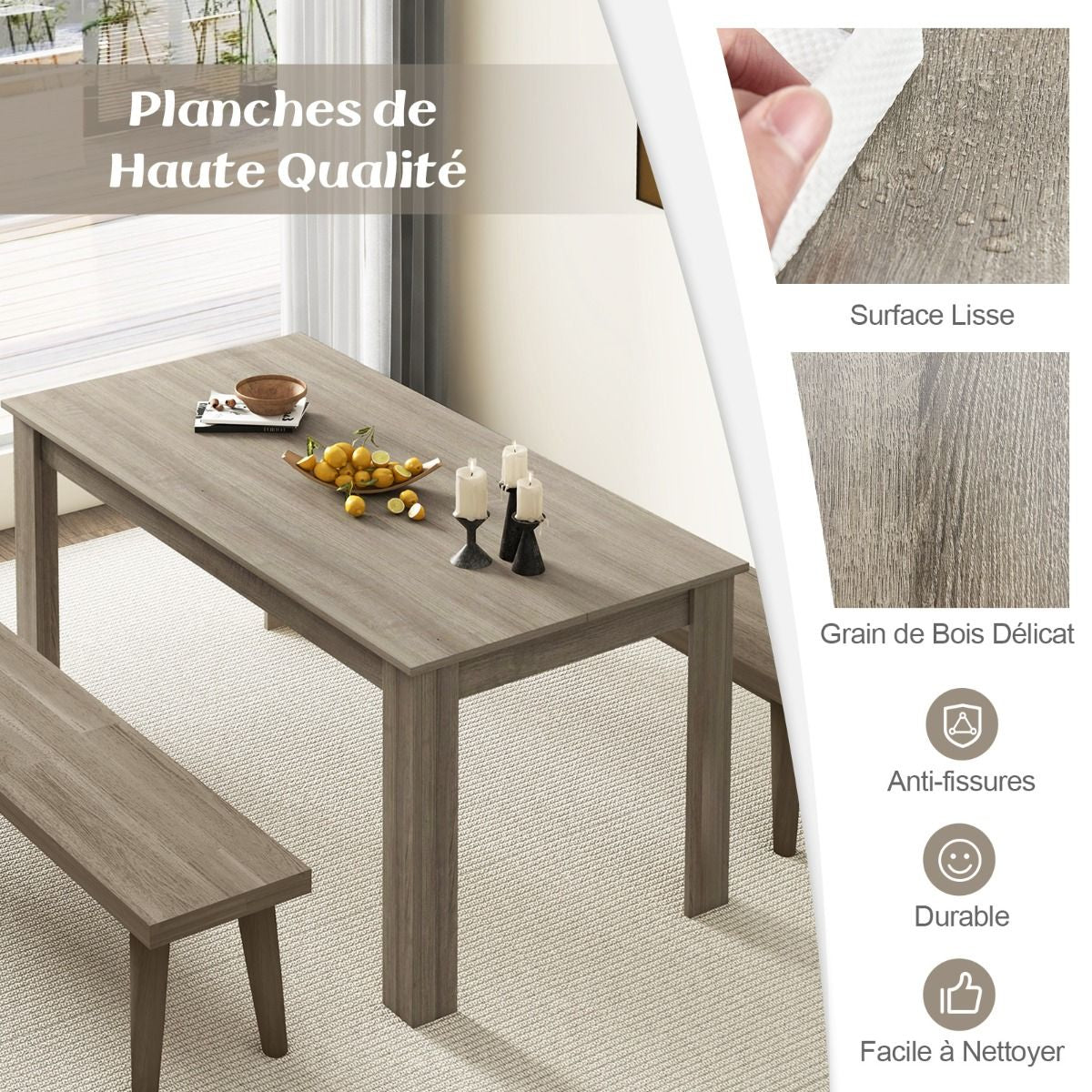 Table Salle À Manger De 160 CM Pour 6-8 Personnes Table Cuisine Rectangulaire Avec Pieds En Formes De L Robustes Table Bureau De Travail Moderne Naturel/Noir