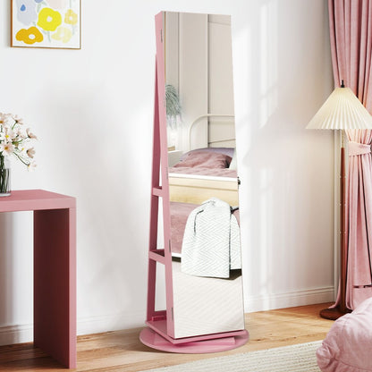 Armoire À Bijoux Pivotante À 360°Avec Lumières LED 3 Couleurs Miroir Pleine Longueur Et Étagère 3 Niveaux En Arrière 10 Couleurs Au Choix