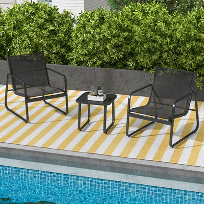 Salon De Jardin 3 PCS En Textilène Anti-Uv Table Basse En Verre Trampé Cadre En Métal Marron/Noir