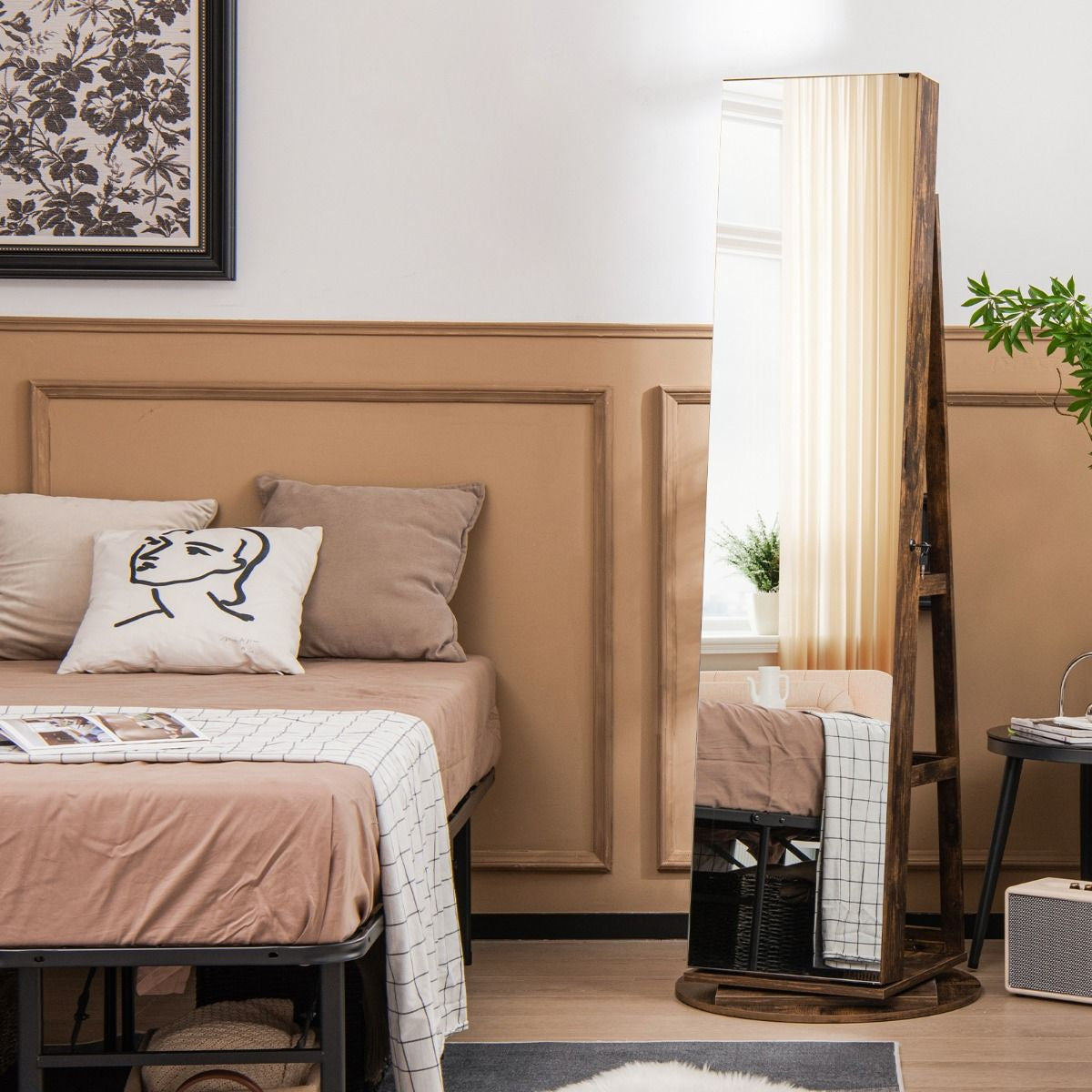 Armoire À Bijoux Pivotante À 360°Avec Lumières LED 3 Couleurs Miroir Pleine Longueur Et Étagère 3 Niveaux En Arrière 10 Couleurs Au Choix