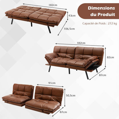 Canapé-Lit Futon Convertible En Mousse À Mémoire De Forme Avec Dossier Et Accoudoirs Réglables Canapé-Lit Futon Moderne Gris/Noir/Brun