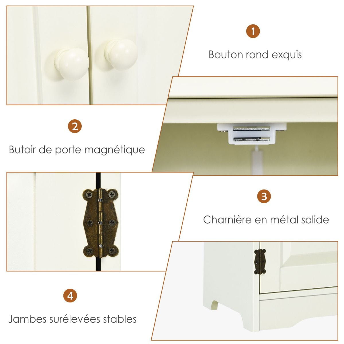 Armoire De Chambre Avec 2 Porte De Style Vintage Avec 2 Etagères Réglables À 5 Positions En MDF Blanc/Noir