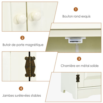 Armoire De Chambre Avec 2 Porte De Style Vintage Avec 2 Etagères Réglables À 5 Positions En MDF Blanc/Noir