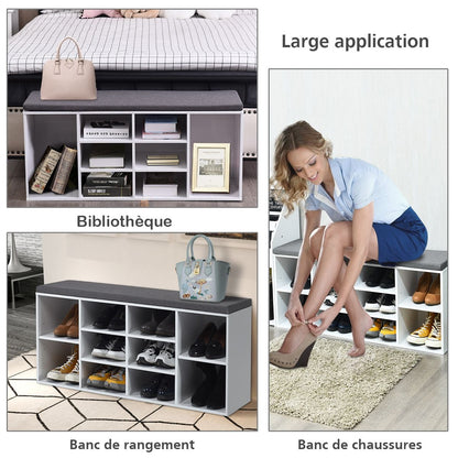 Meuble À Chaussures Banc À Chaussures Avec Coussin Capacité 150 Kg Grand Rangement En Bois 104X30X48 Cm 5 Couleurs Au Choix