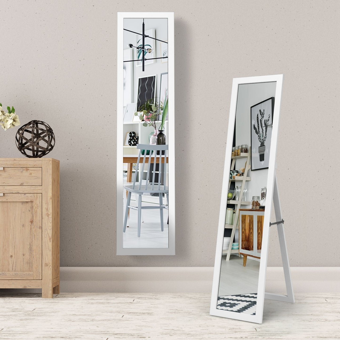 Miroir Sur Pied Psyché Miroir Autoportant Rectangulaire 155 X 37 Cm Style Scandinave Moderne Blanc/Naturel/Noir