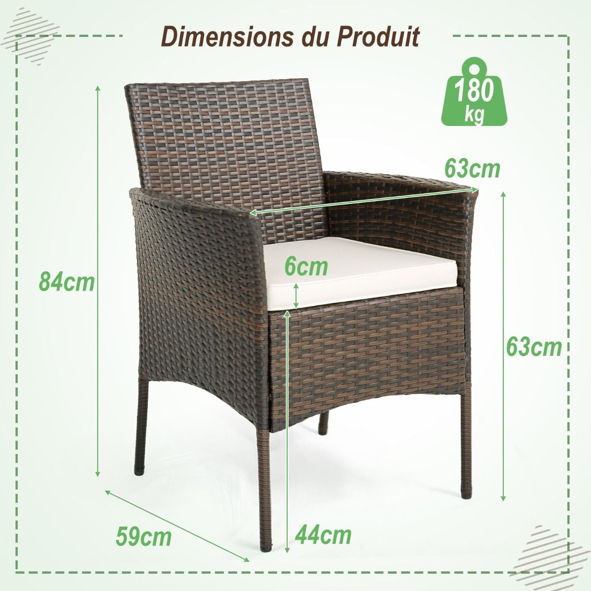 Ensemble De 4 Chaises De Jardin En Rotin Chaises En Rotin PE Avec Coussins Moelleux Cadre Métallique Robuste Accoudoirs Incurvés