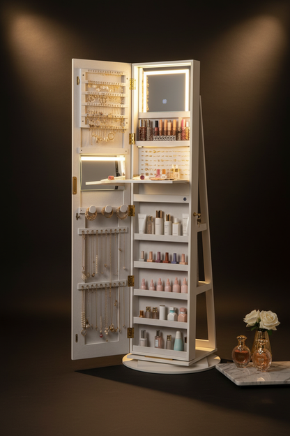 Armoire Bijoux Pivotante 360° Miroir LED Pleine Longueur Luxe Fériona