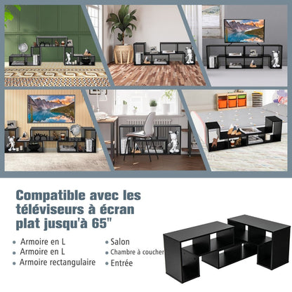 Meuble TV 3 Pièces 134-180X30X43Cm Combination Libre Pour Télévision Jusqu’À 49 Pouces Pour Salon Chambre Bureau En MDF Noir/Blanc/Café/Gris
