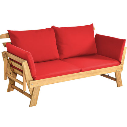 Chaise Longue Convertible Avec Coussin Canapé De Jardin 2 En 1 En Bois D’Acacia Avec Accoudoir Réglable 4 Couleurs Au Choix