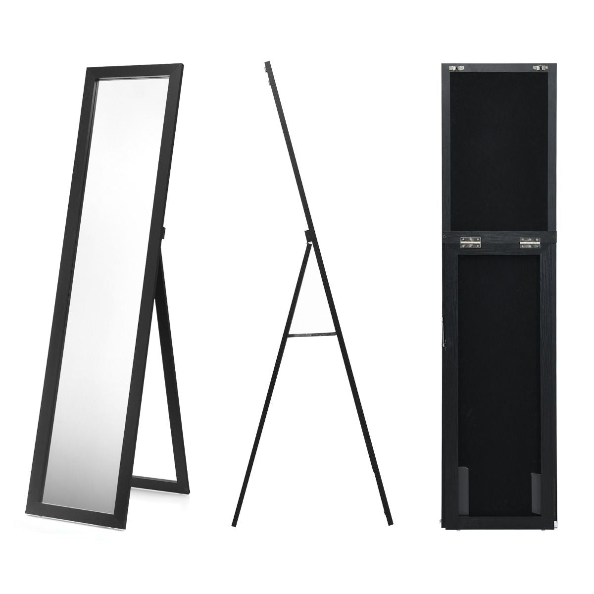 Miroir Sur Pied Psyché Miroir Autoportant Rectangulaire 155 X 37 Cm Style Scandinave Moderne Blanc/Naturel/Noir