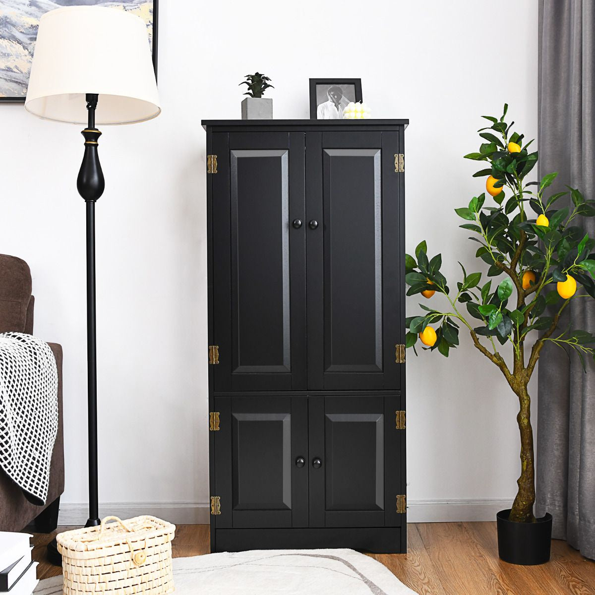 Armoire De Chambre Avec 2 Porte De Style Vintage Avec 2 Etagères Réglables À 5 Positions En MDF Blanc/Noir