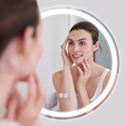 Miroir De Salle De Bain LED Ø 60 Cm Avec 3 Eclairages Interrupteur Tactile Et Fonction Anti-Buée