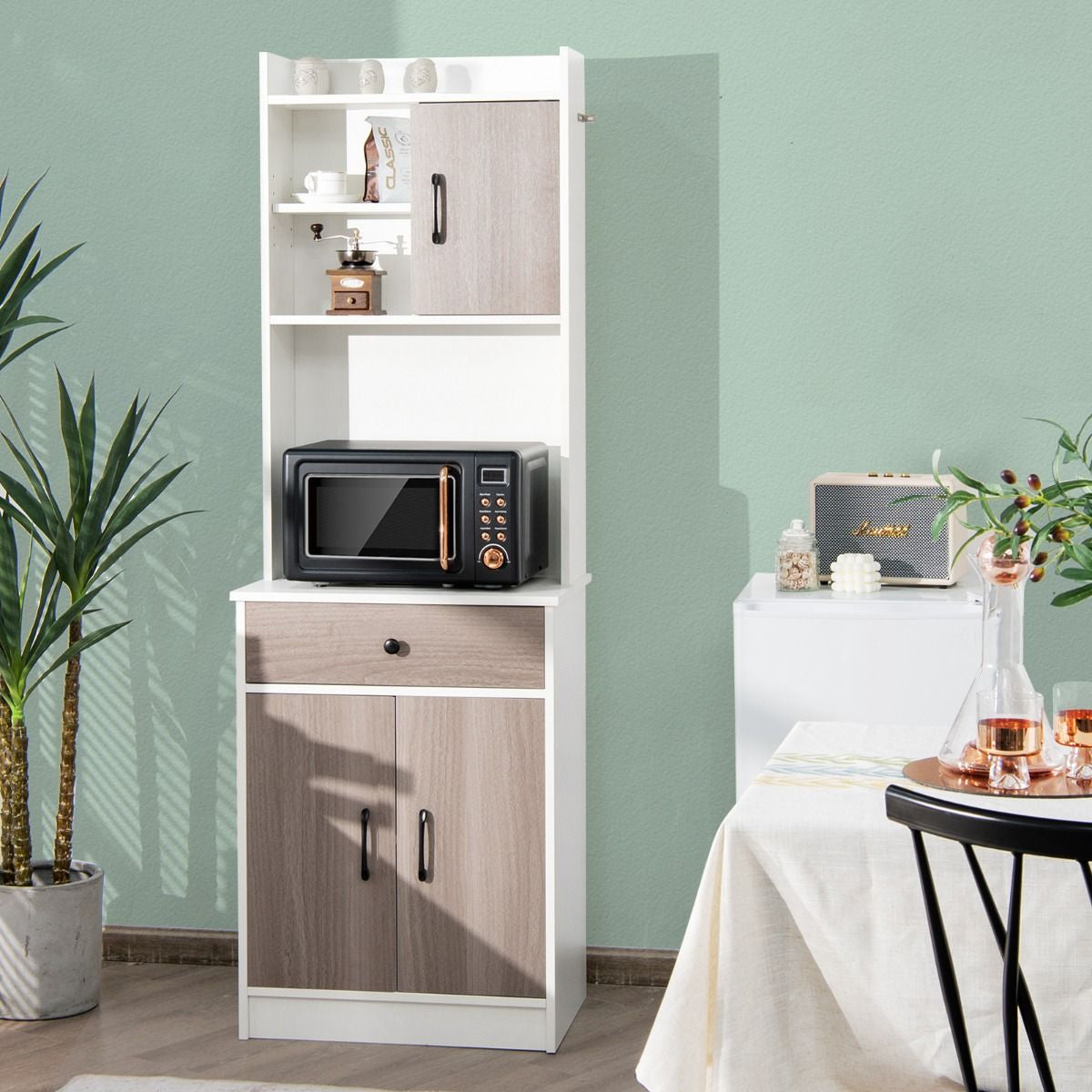 Buffet De Cuisine Meuble Cuisine Rangement Avec 3 Portes Et 1 Niche De Rangement Passe-Câble 60 X 40 X 180 CM Noir/Blanc