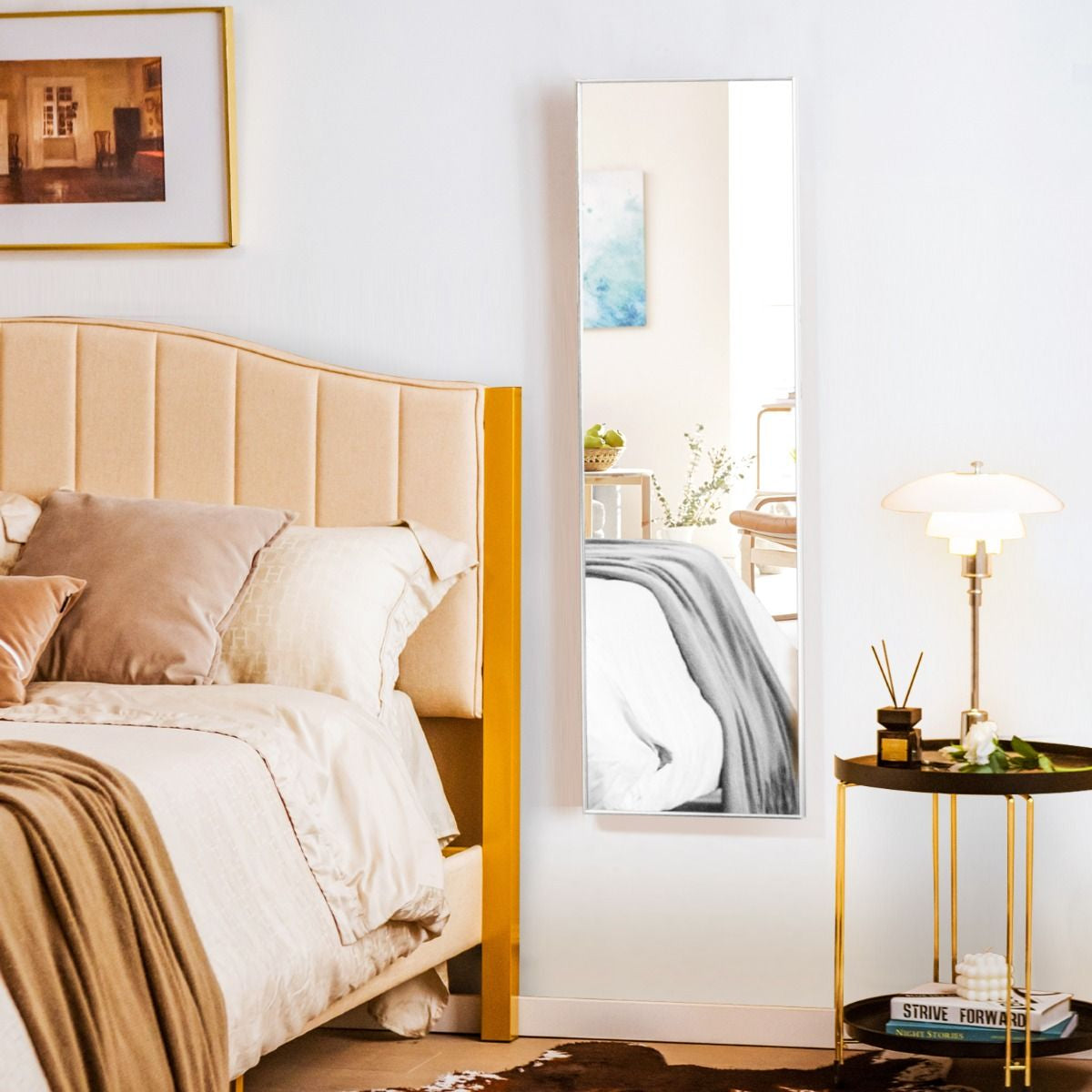 Miroir HD Psyché Mural Miroir Rectangulaire De Grand Format H 120 X L37 CM Cadre Argent En Alliage D'Aluminium Noir/Argent/Or