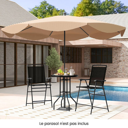 Bistrot Pour Patio 3 Pièces Table Et Chaises Pliantes De Bar De Jardin Avec Plateau De Table DPC Trou Pour Parasol Et Repose-Pieds