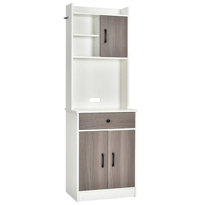 Buffet De Cuisine Meuble Cuisine Rangement Avec 3 Portes Et 1 Niche De Rangement Passe-Câble 60 X 40 X 180 CM Noir/Blanc