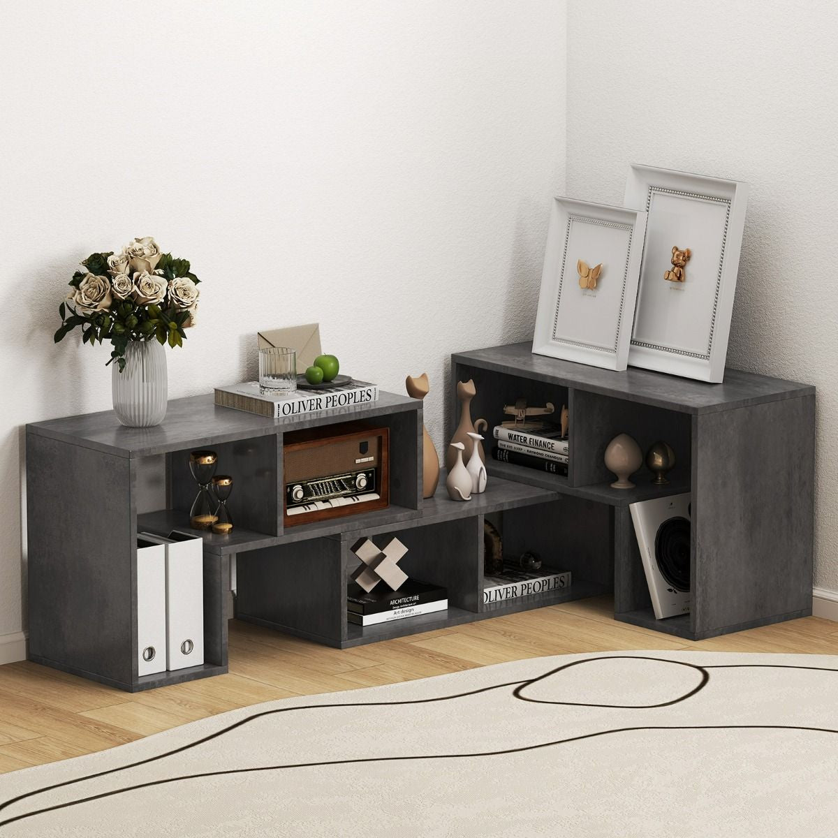 Meuble TV 3 Pièces 134-180X30X43Cm Combination Libre Pour Télévision Jusqu’À 49 Pouces Pour Salon Chambre Bureau En MDF Noir/Blanc/Café/Gris