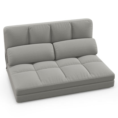 Canapé Lit Convertible En Velours Pliable Dossier Réglable À 6 Niveaux Avec 2 Coussins Gris Clair/Gris Foncé