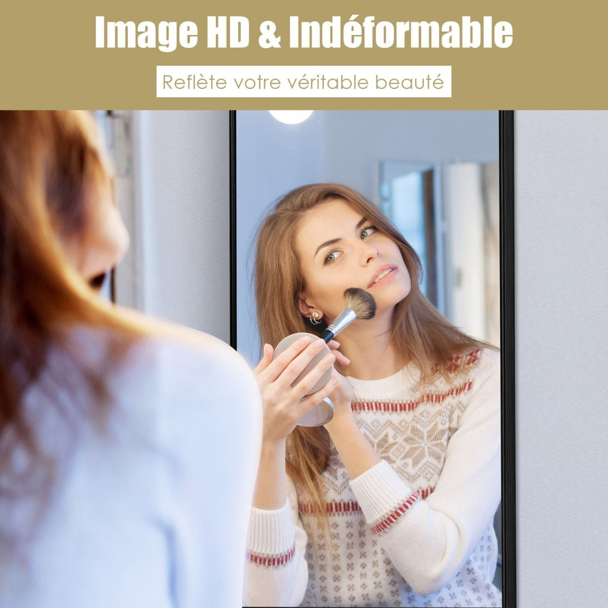 Miroir HD Psyché Mural Miroir Rectangulaire De Grand Format H 120 X L37 CM Cadre Argent En Alliage D'Aluminium Noir/Argent/Or