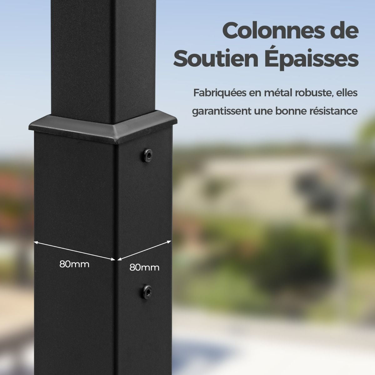 Pergola D'Extérieur 310 X 310 CM Avec Auvent Rétractable Colonnes Métalliques Robustes Pavillon Moderne Pare-Soleil Tonnelle