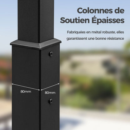 Pergola D'Extérieur 310 X 310 CM Avec Auvent Rétractable Colonnes Métalliques Robustes Pavillon Moderne Pare-Soleil Tonnelle