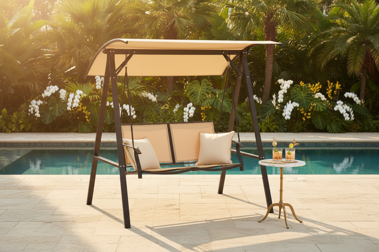 Balançoire Porche Auvent Réglable Beige Luxe Fériona