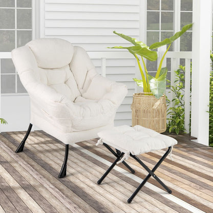 Chaise Paresseuse Avec Ottoman Fauteuil De Loisirs Rembourré Sherpa Moderne Avec Repose-Pied Pliable Coussin De Tête Beige/Gris/Rose
