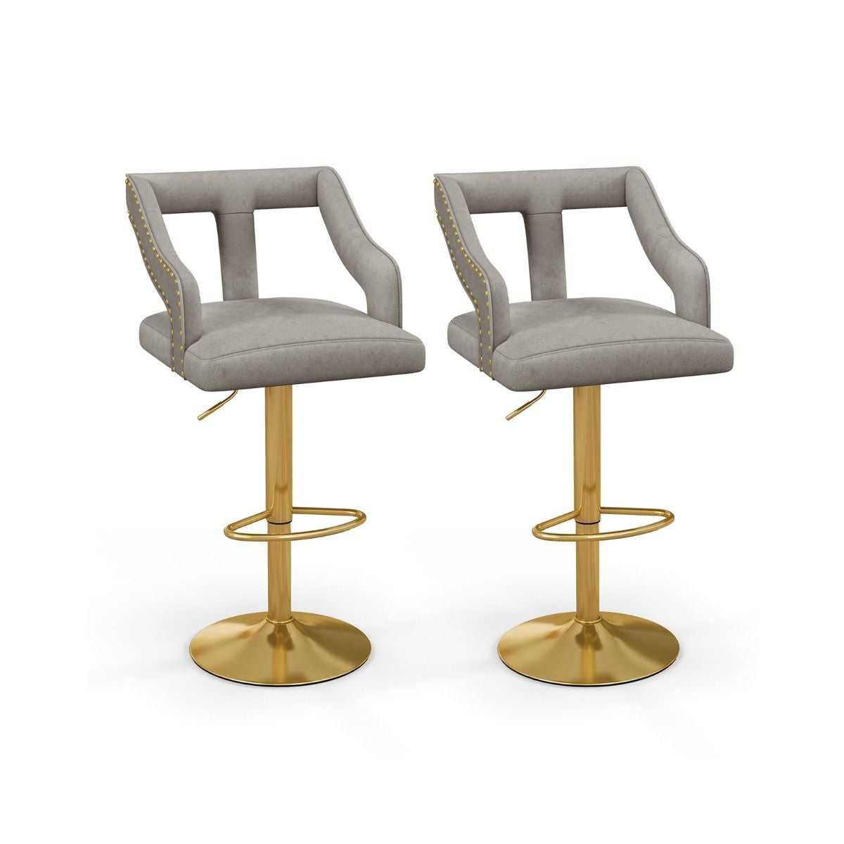 Lot De 2 Chaises De Bar Pivotantes Et Réglables Repose-Pied Base En Métal Galvanisé Anneau Antidérapant Gris/Rose