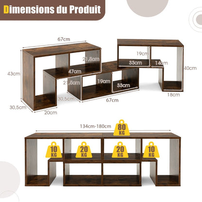 Meuble TV 3 Pièces 134-180X30X43Cm Combination Libre Pour Télévision Jusqu’À 49 Pouces Pour Salon Chambre Bureau En MDF Noir/Blanc/Café/Gris