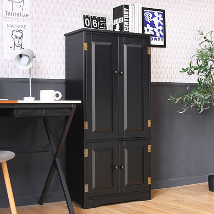 Armoire De Chambre Avec 2 Porte De Style Vintage Avec 2 Etagères Réglables À 5 Positions En MDF Blanc/Noir