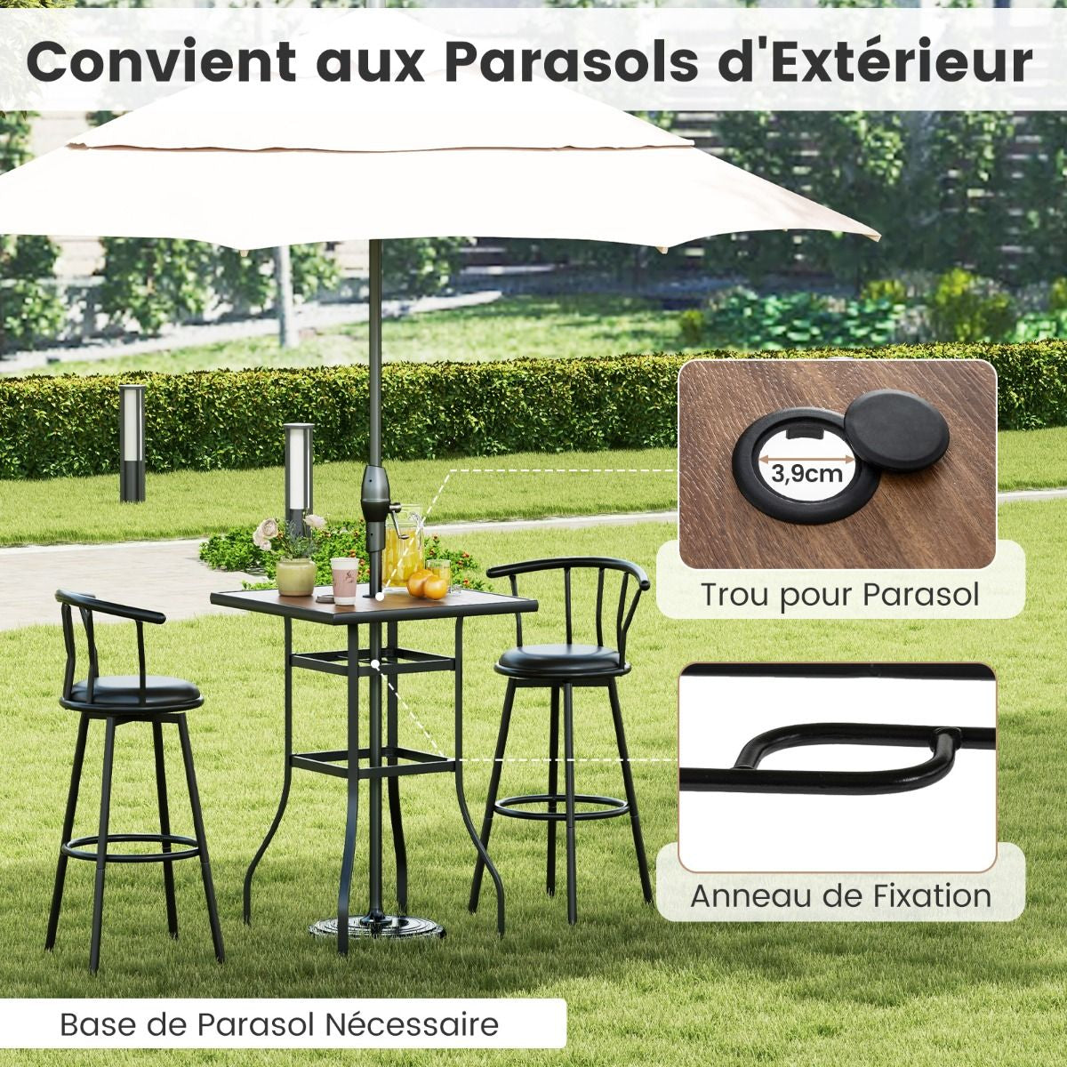Table De Bar Carrée De Patio 70 Cm Table De Jardin Avec Cadre En Métal Robuste Trou De Parasol De 39 Mm Table Bistrot D'Extérieur