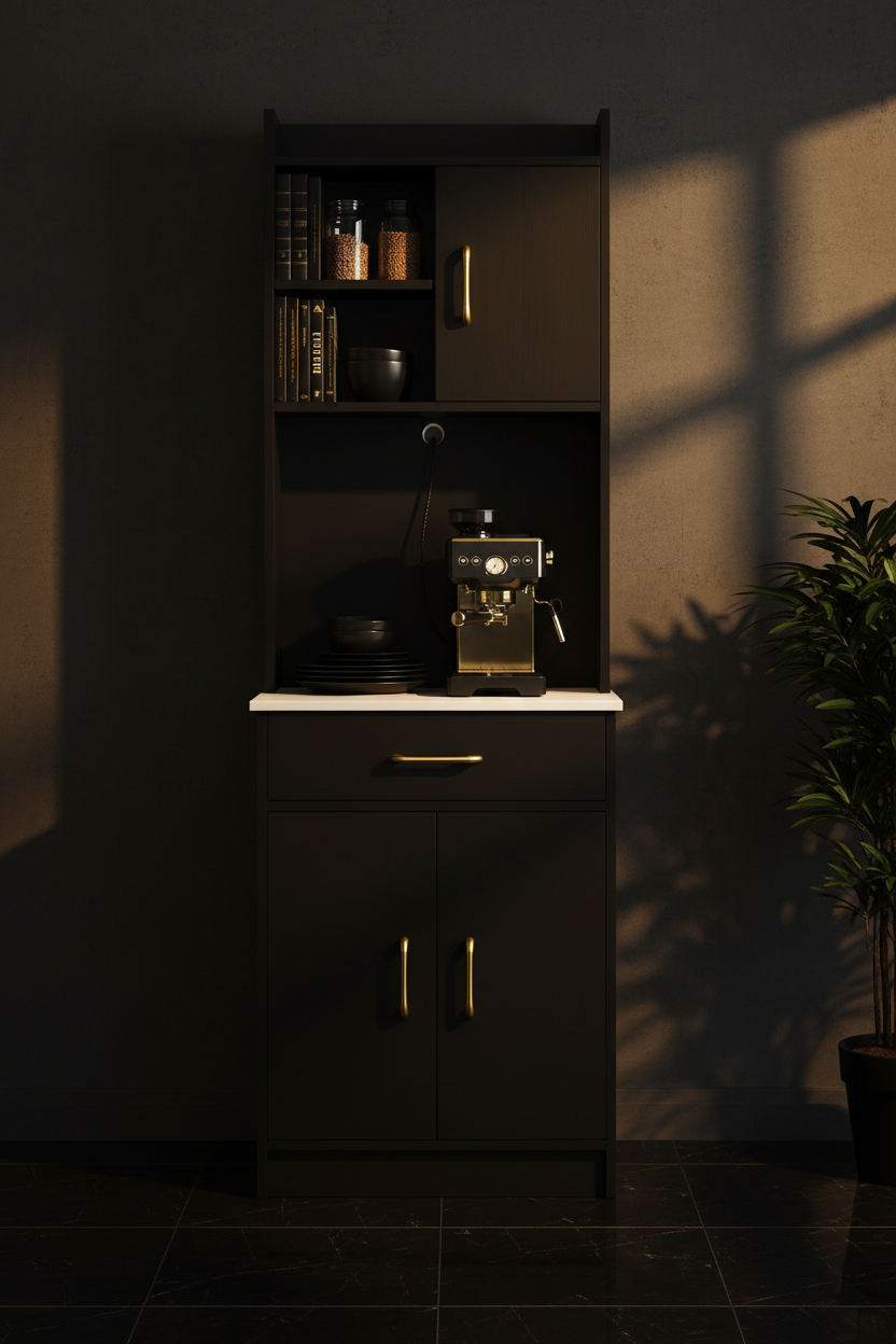 Buffet Cuisine Rangement 180cm Noir Luxe Fériona