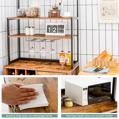 Armoire De Cuisine Avec Casier À Vin Peut Contenir 18 Bouteilles Et Tiroir Support De Bar À 4 Niveaux Avec Support De Verre À Vin Café