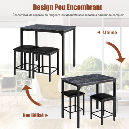 Table Haute Cuisine Avec 2 Tabourets Table Bar Cuisine Cadre En Métal Mange-Debout Industriel Pour Bistro Salle À Manger Cuisine Blanc/Café/Noir