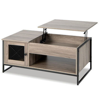 Table Basse Avec Plateau Élévateur Pneumatique Compartiments Ouverts Et 2 Casiers Conception À 2 Porte 104 X 52,5 X 58 Cm
