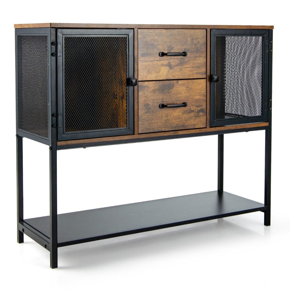 Buffet De Cuisine Avec 2 Placard 2 Tiroirs Et Étagère Inférieure Style Industriel Pour Salon Couloir Cuisine