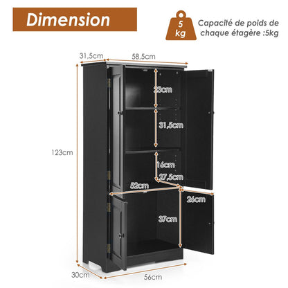 Armoire De Chambre Avec 2 Porte De Style Vintage Avec 2 Etagères Réglables À 5 Positions En MDF Blanc/Noir