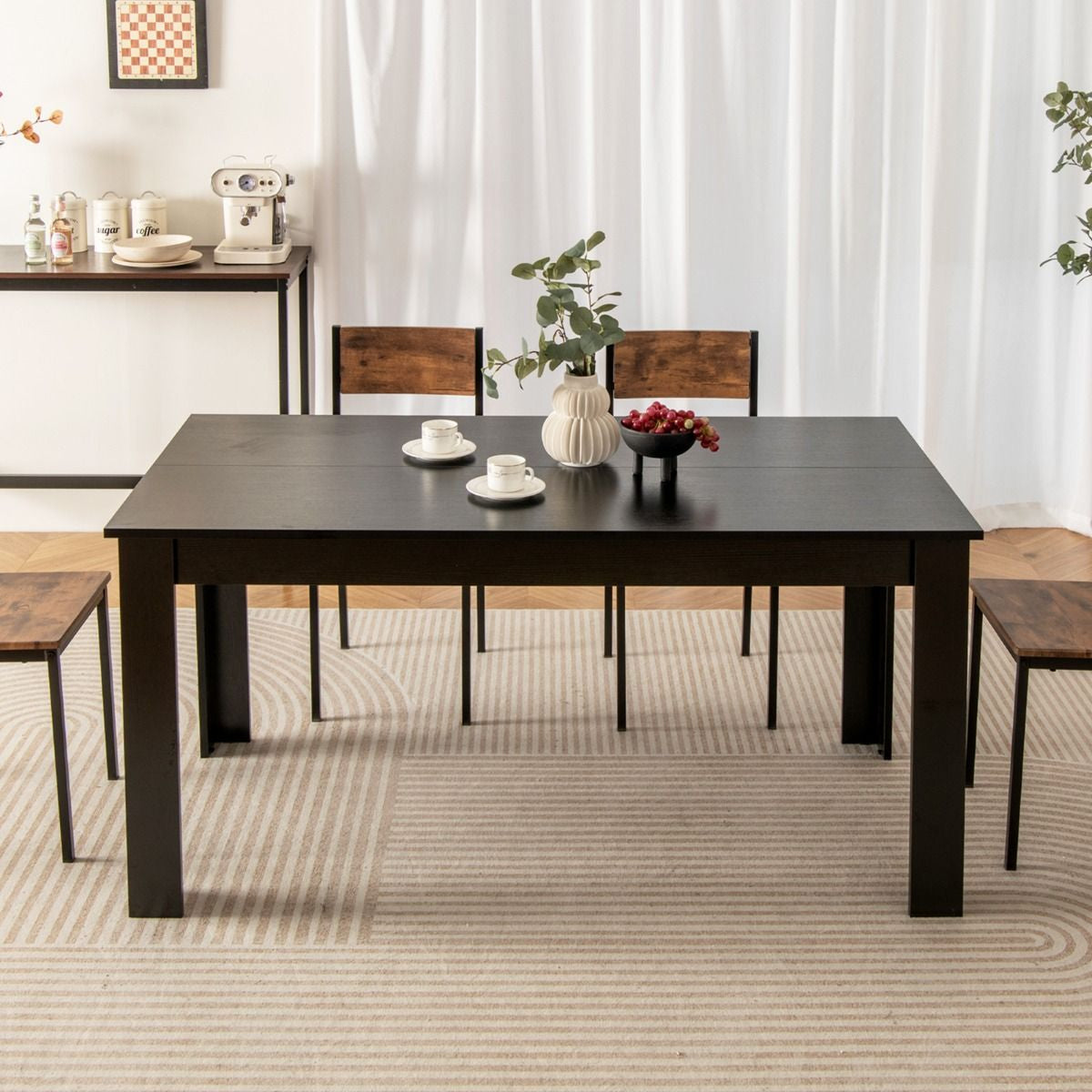 Table Salle À Manger De 160 CM Pour 6-8 Personnes Table Cuisine Rectangulaire Avec Pieds En Formes De L Robustes Table Bureau De Travail Moderne Naturel/Noir
