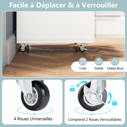 Caisson Mobile Et Vertical À Roulettes Avec 5 Tiroirs Poignée Incurvée Et 2 Roues Avec Frein 49 X 40 X 65 Cm Blanc/Naturel/Noir