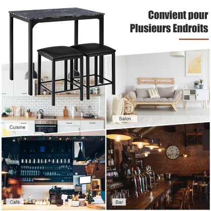 Table Haute Cuisine Avec 2 Tabourets Table Bar Cuisine Cadre En Métal Mange-Debout Industriel Pour Bistro Salle À Manger Cuisine Blanc/Café/Noir