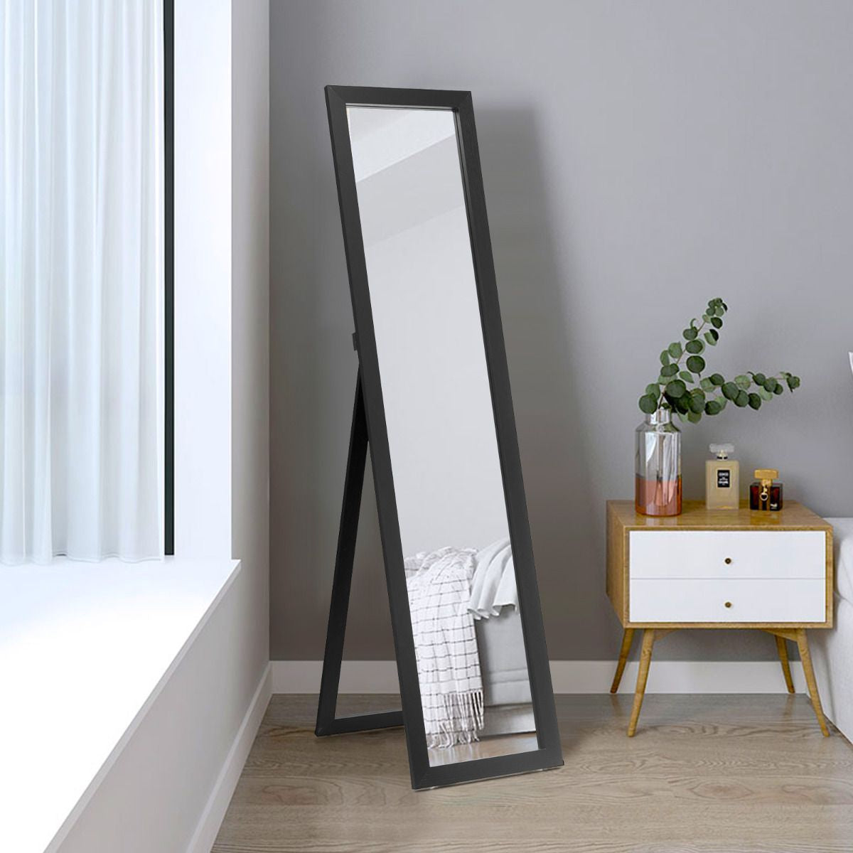 Miroir Sur Pied Psyché Miroir Autoportant Rectangulaire 155 X 37 Cm Style Scandinave Moderne Blanc/Naturel/Noir