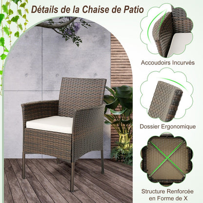 Ensemble De 4 Chaises De Jardin En Rotin Chaises En Rotin PE Avec Coussins Moelleux Cadre Métallique Robuste Accoudoirs Incurvés