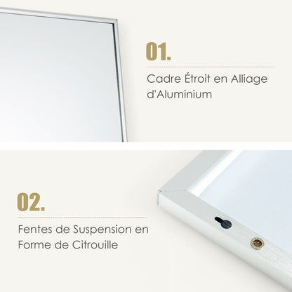 Miroir HD Psyché Mural Miroir Rectangulaire De Grand Format H 120 X L37 CM Cadre Argent En Alliage D'Aluminium Noir/Argent/Or