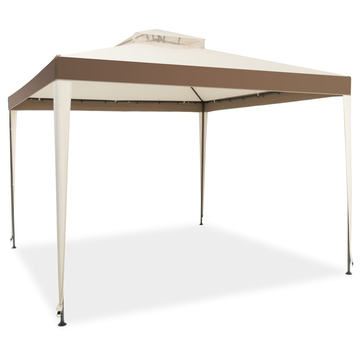 Tente De Réception Tonnelle De Jardin Imperméable Double Toits Moustiquaire Protection UV 50+ Imperméable 3X3M Pour Terrasse Jardin Brun/Beige