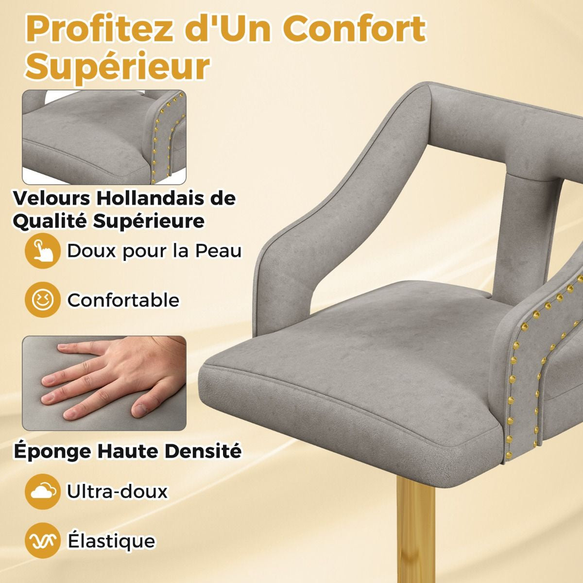 Lot De 2 Chaises De Bar Pivotantes Et Réglables Repose-Pied Base En Métal Galvanisé Anneau Antidérapant Gris/Rose