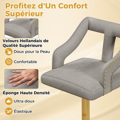 Lot De 2 Chaises De Bar Pivotantes Et Réglables Repose-Pied Base En Métal Galvanisé Anneau Antidérapant Gris/Rose