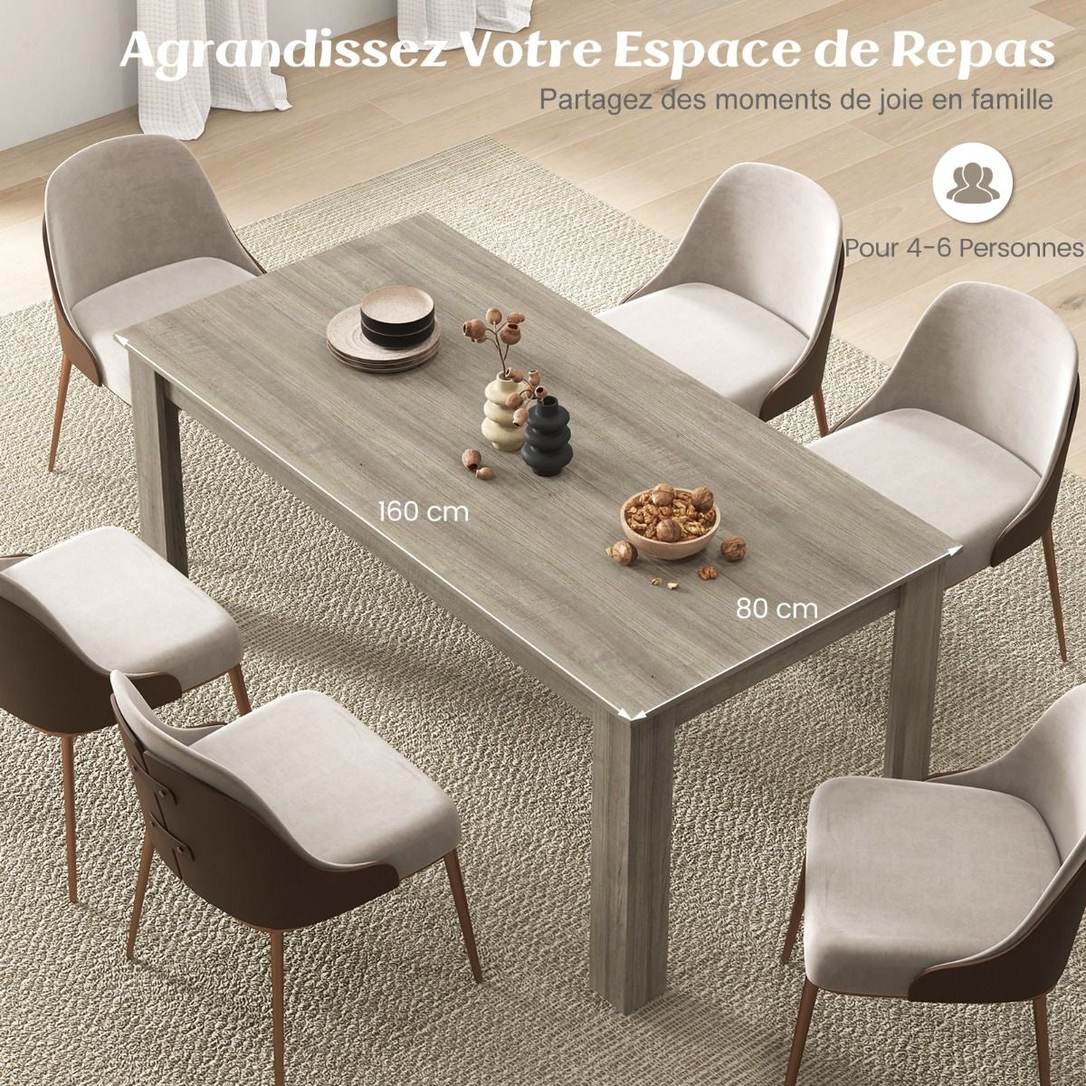 Table Salle À Manger De 160 CM Pour 6-8 Personnes Table Cuisine Rectangulaire Avec Pieds En Formes De L Robustes Table Bureau De Travail Moderne Naturel/Noir