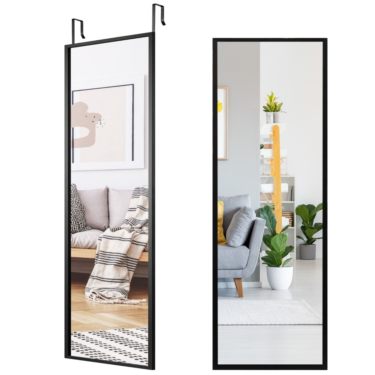 Miroir À Suspendre Sur Porte Avec Crochets De Suspension Réglables En Hauteur 36,5 X 107 CM Blanc/Café/Noir
